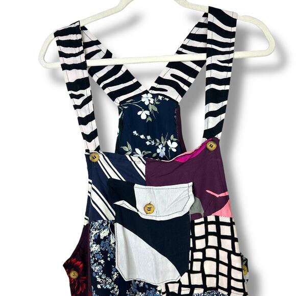 Handmade In India NWOT Patchwork Adjustable Coconut Buttons Oversized Overalls - Picture 6 of 11